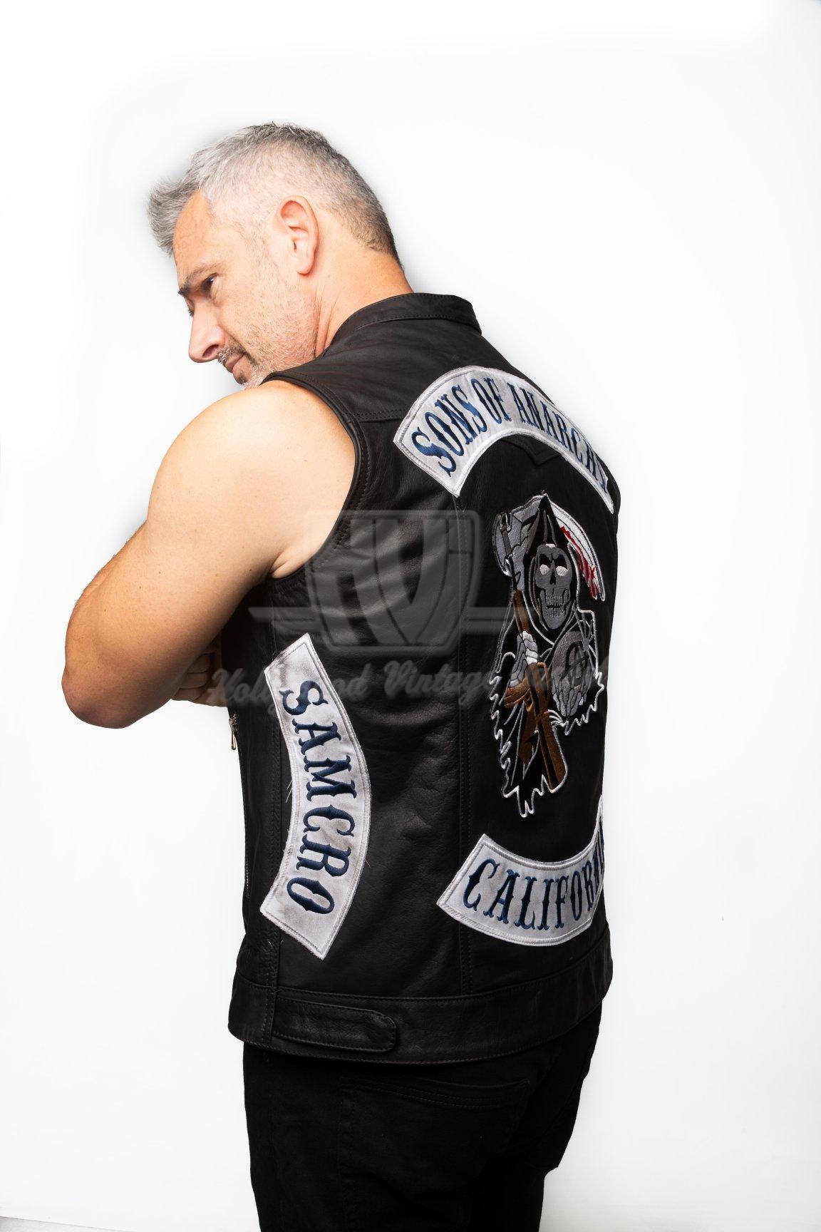 Mens Sons of Anarchy Genuine Real Leather Motorcycle Biker Gillet Waistcoat Vest 